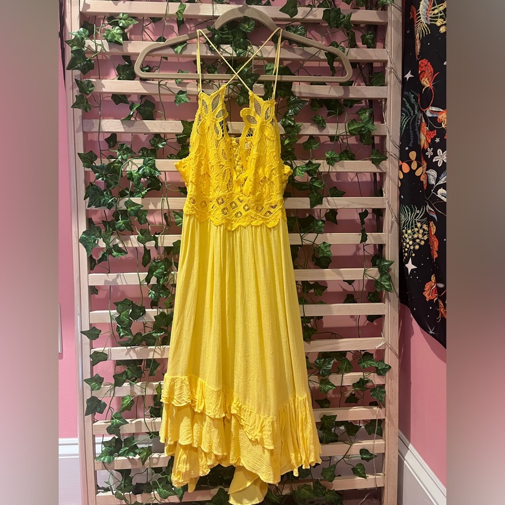 Free People Yellow Tiered Ruffled Sundress
